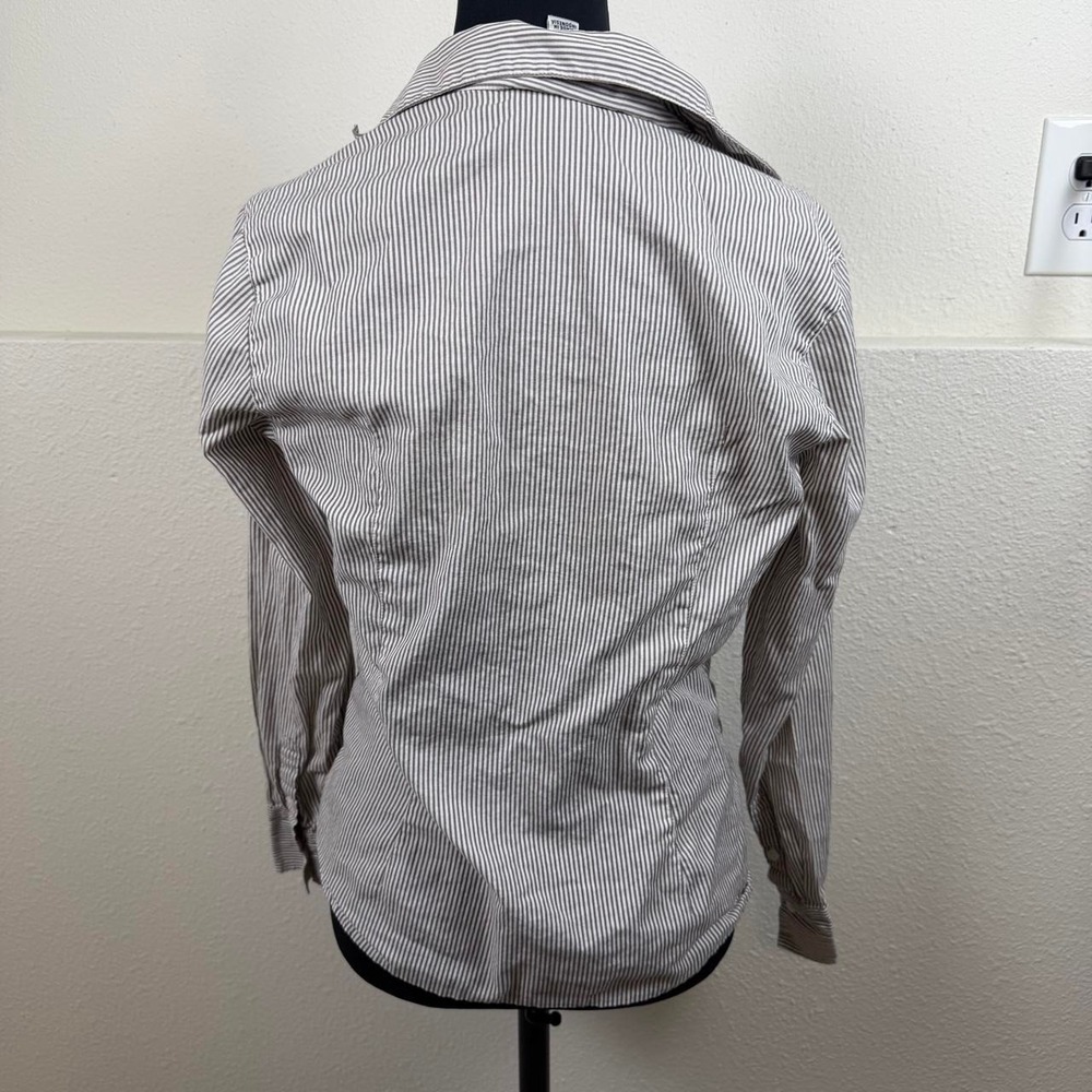 Talbots Vintage 100% Cotton Preppy Striped Ruffle Button-Up Blouse — Size S - Picture 5 of 6